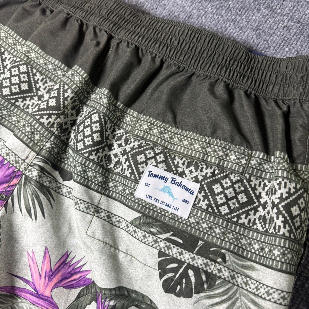 Tommy Bahama Mens‎ Swim Trunks Floral Pattern Olive Green Beachwear Shorts Large